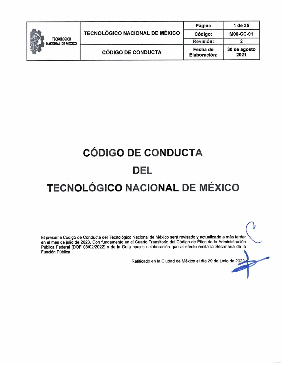Página 1 de Código de Conducta del TecNM