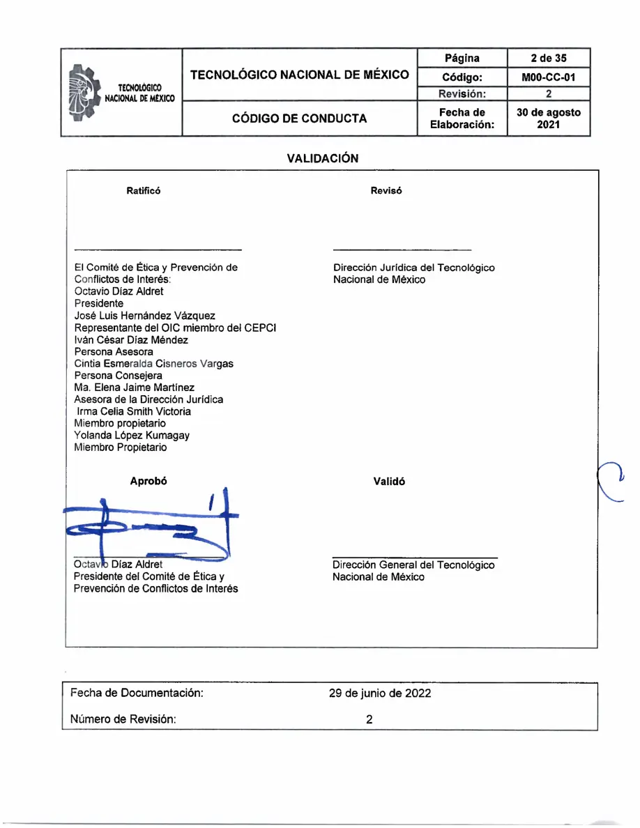 Página 2 de Código de Conducta del TecNM