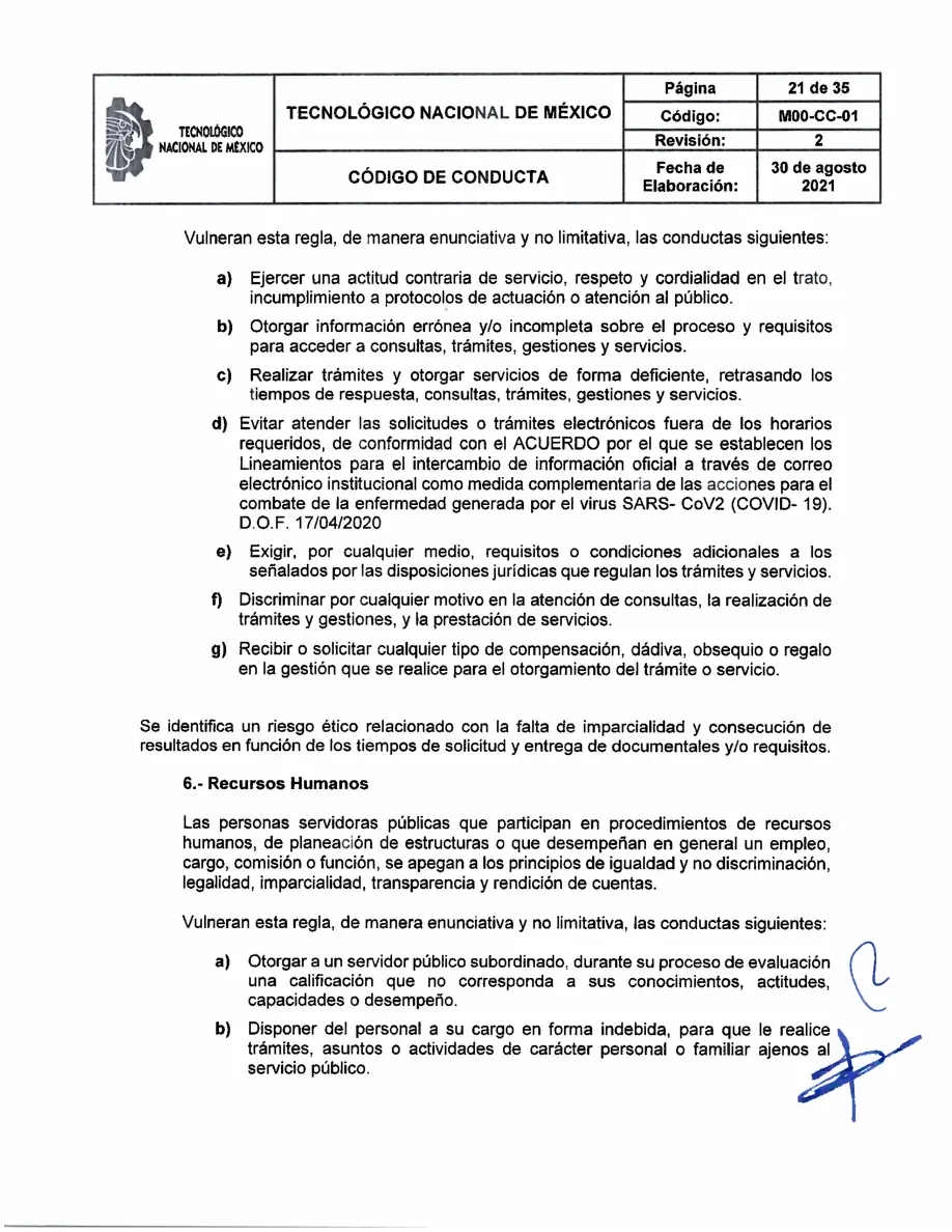 Página 21 de Código de Conducta del TecNM