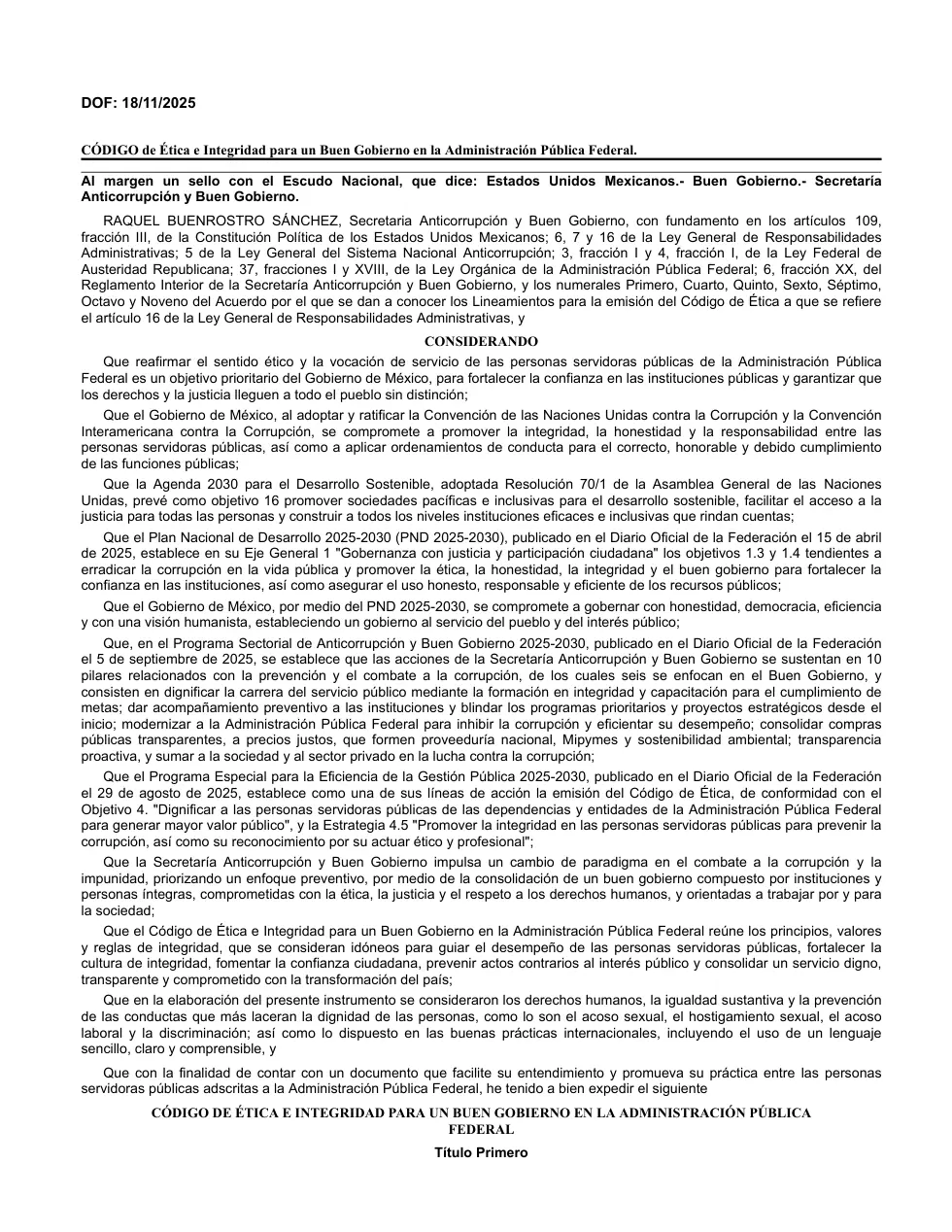 Página 1 de Código de Ética e Integridad para un Buen Gobierno