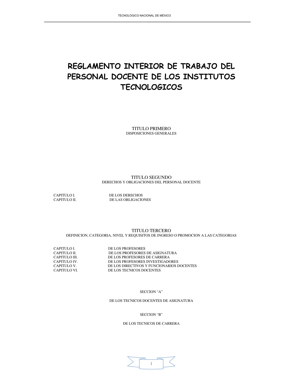Página 1 de Reglamento Interior de Trabajo del Personal Docente