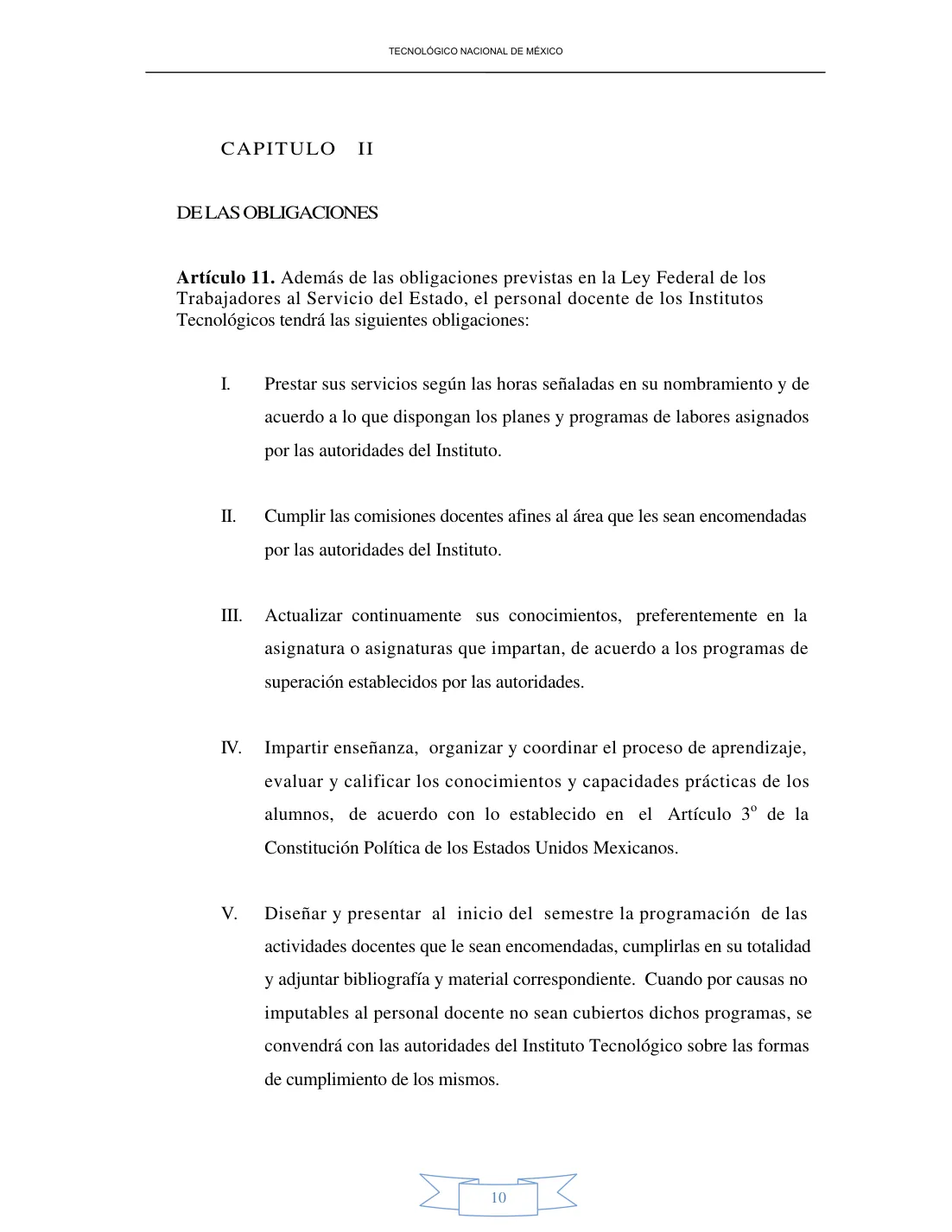 Página 10 de Reglamento Interior de Trabajo del Personal Docente