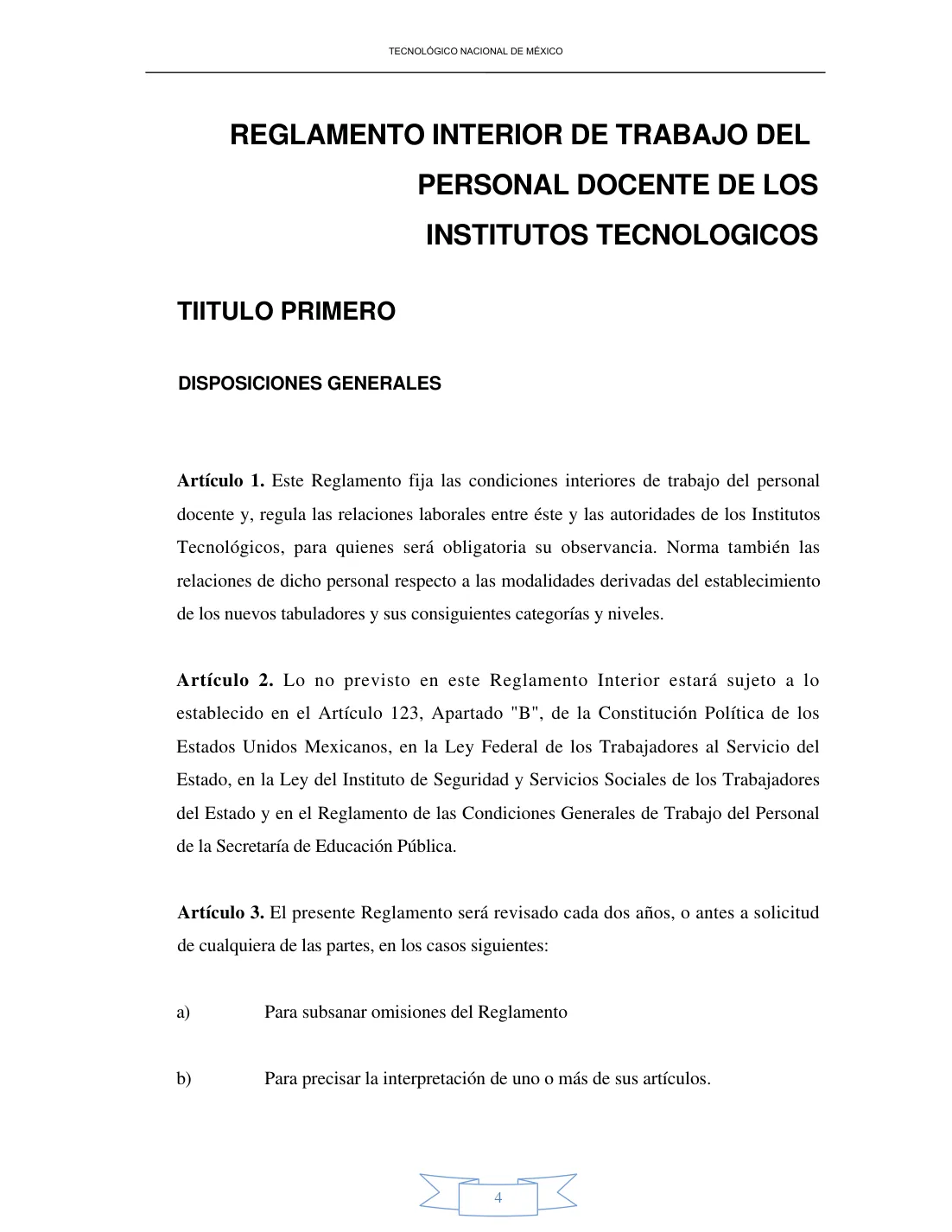 Página 4 de Reglamento Interior de Trabajo del Personal Docente