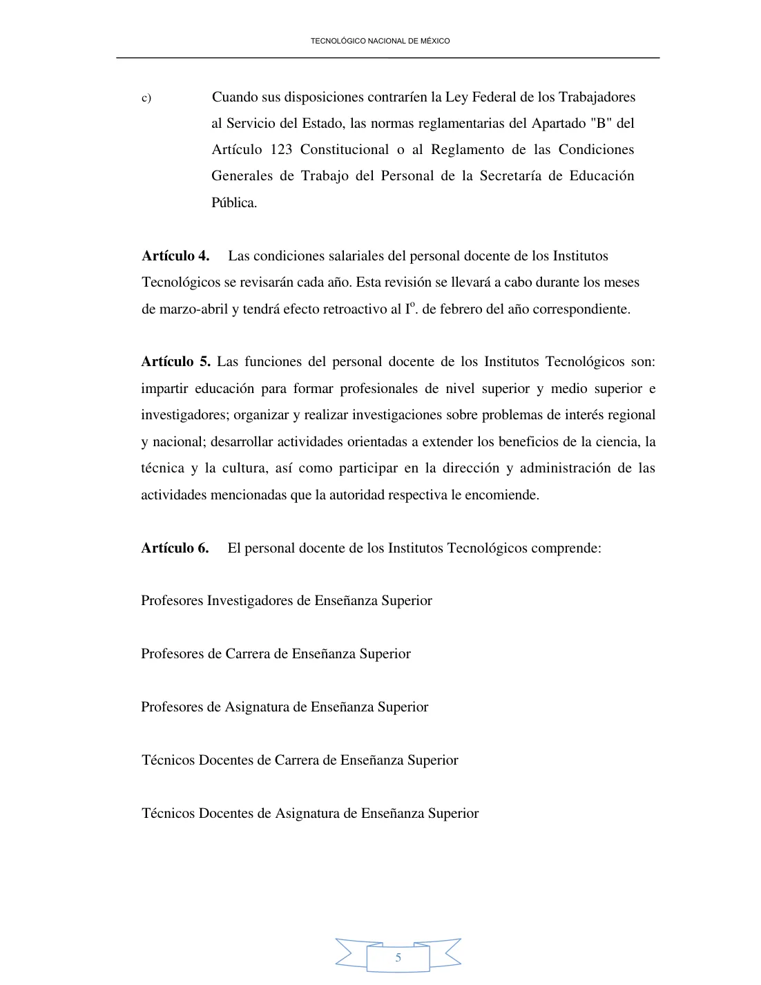 Página 5 de Reglamento Interior de Trabajo del Personal Docente