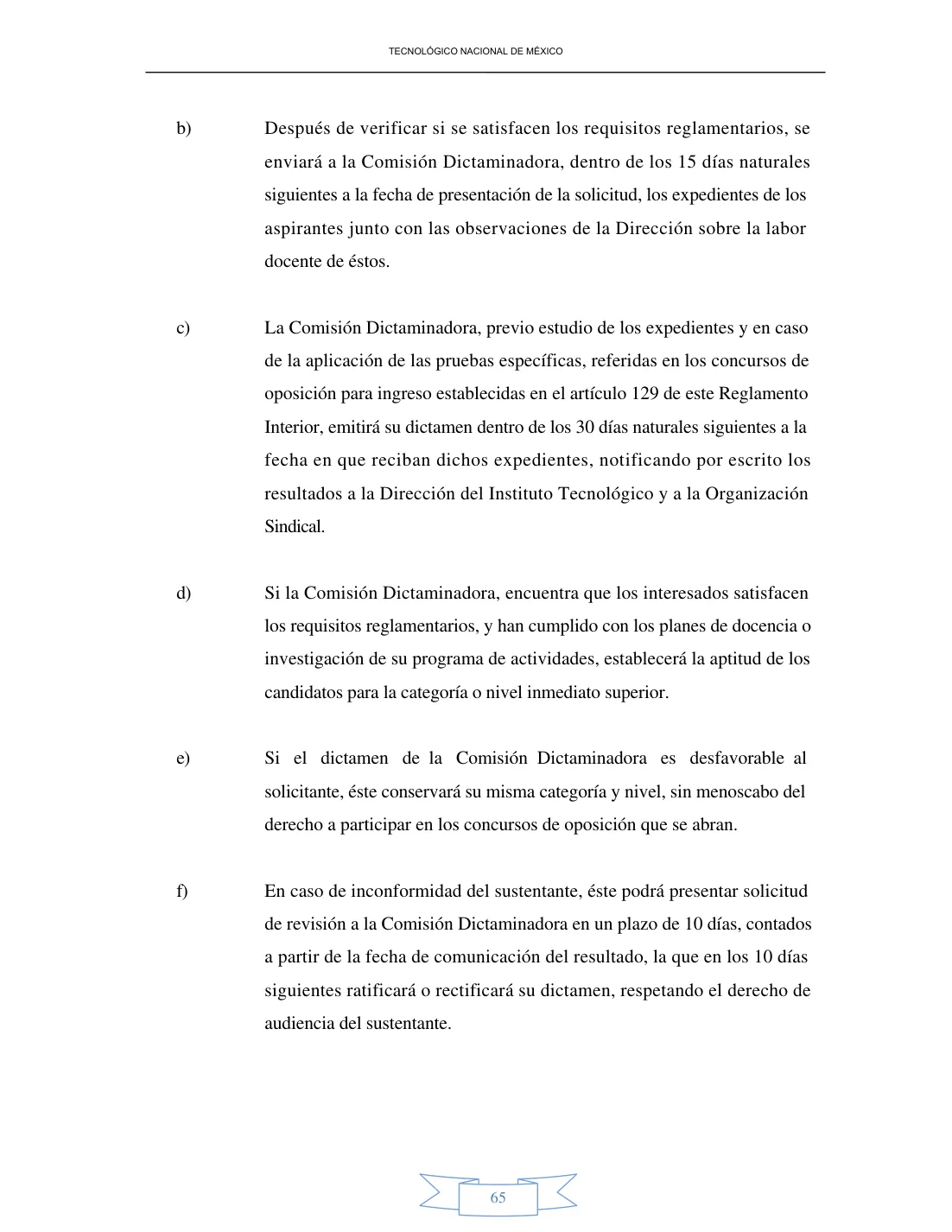 Página 65 de Reglamento Interior de Trabajo del Personal Docente