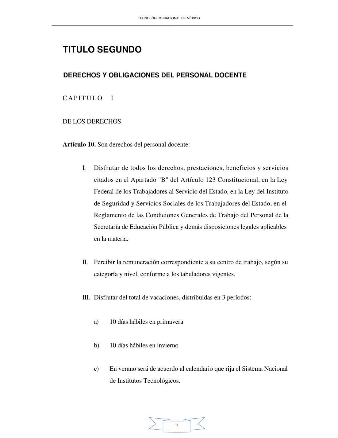 Página 7 de Reglamento Interior de Trabajo del Personal Docente
