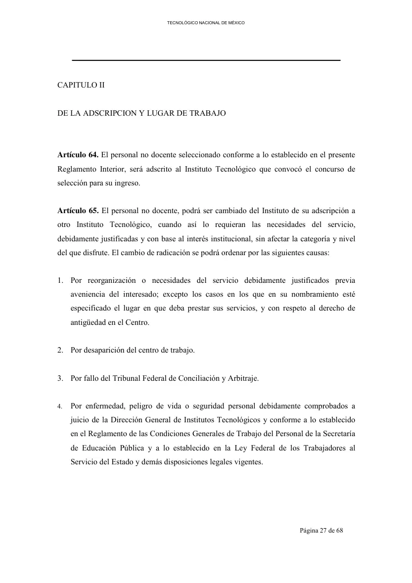 Página 28 de Reglamento Interior de Trabajo del Personal No Docente