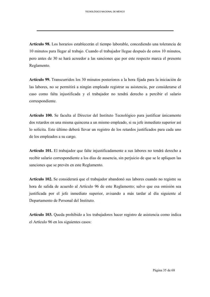 Página 36 de Reglamento Interior de Trabajo del Personal No Docente