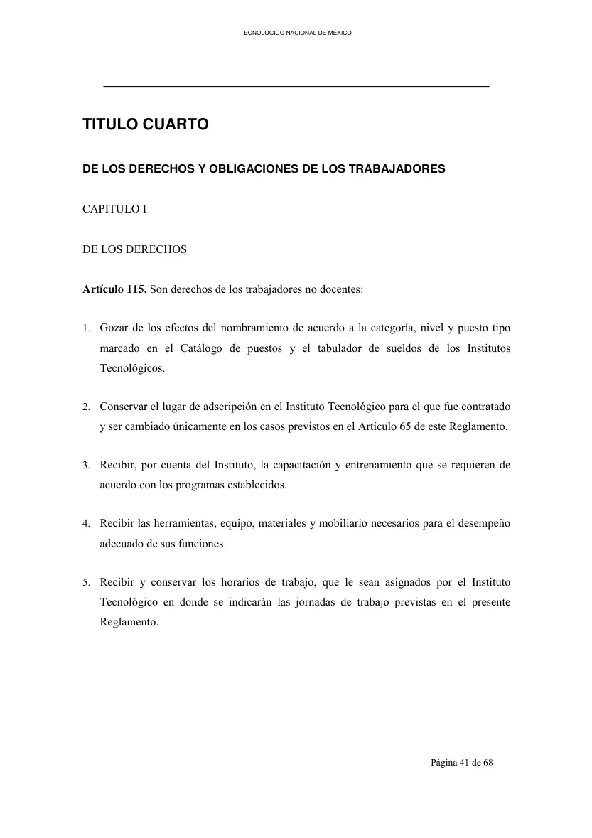 Página 42 de Reglamento Interior de Trabajo del Personal No Docente