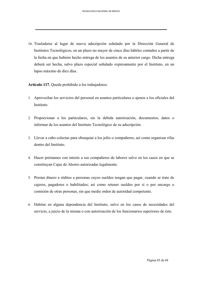 Página 46 de Reglamento Interior de Trabajo del Personal No Docente