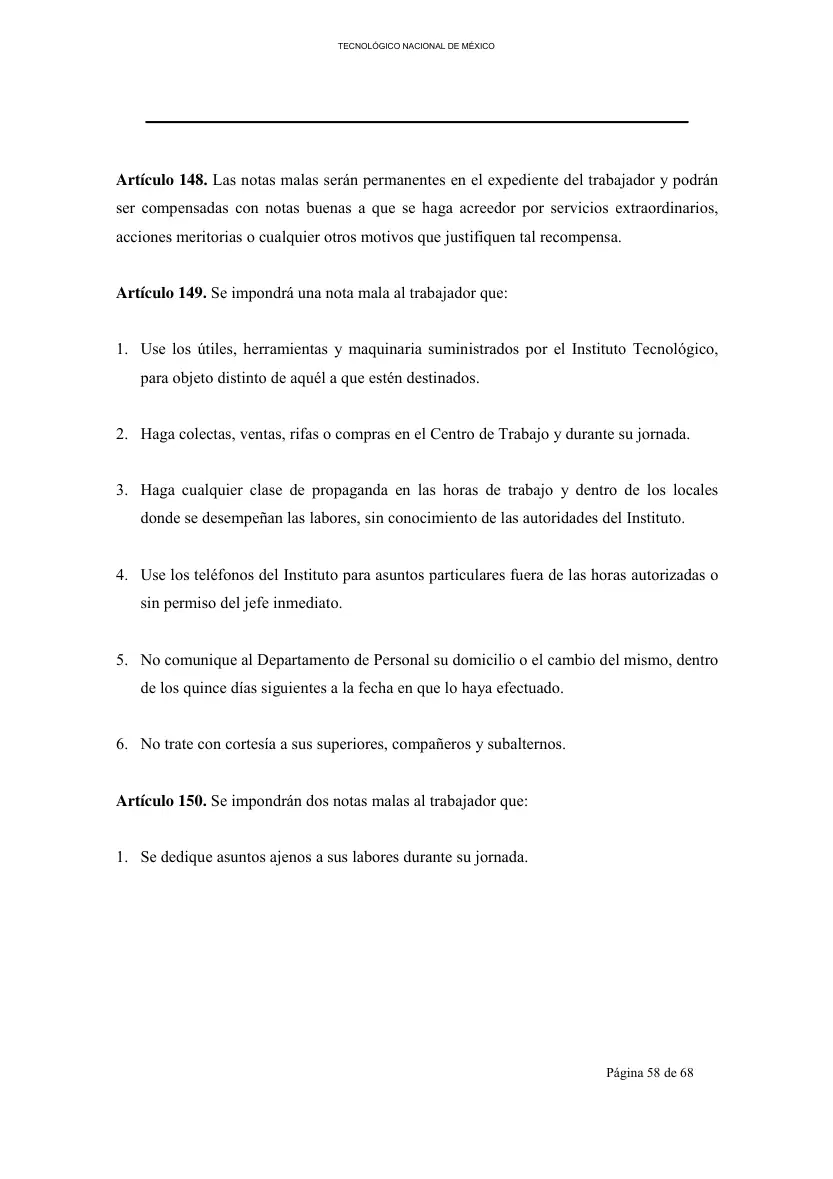Página 59 de Reglamento Interior de Trabajo del Personal No Docente