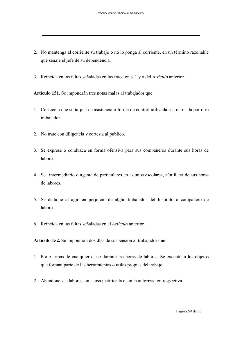 Página 60 de Reglamento Interior de Trabajo del Personal No Docente