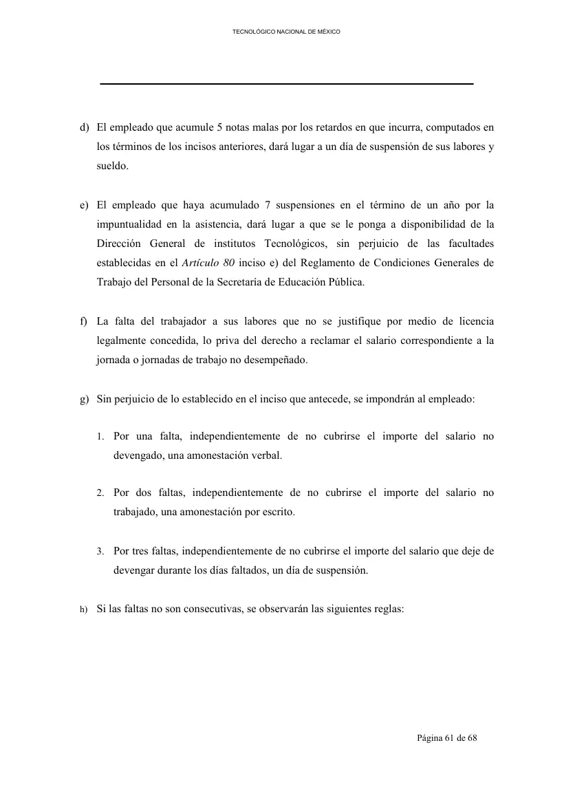Página 62 de Reglamento Interior de Trabajo del Personal No Docente